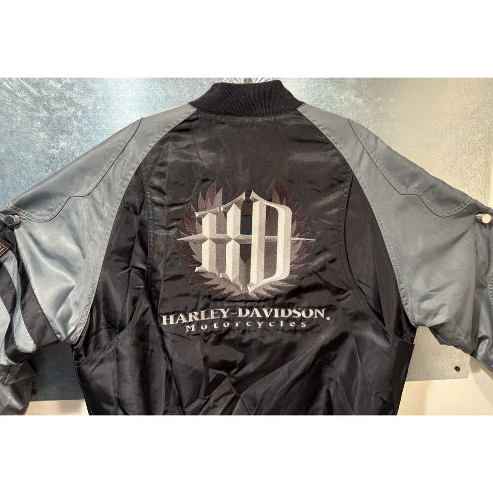Harley-Davidson Bomber Varsity Jacket Insulated Black Gray Nylon Motorcycle XS